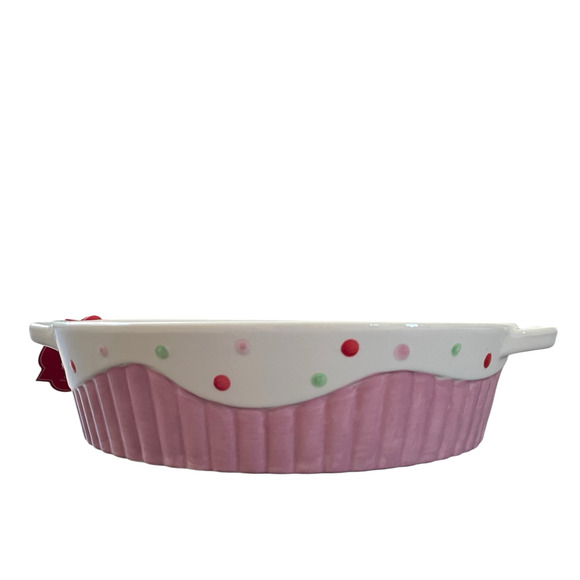 10 Strawberry Street PINK CUPCAKE Baking Dish Valentine Pie Plate New - Picture 4 of 10